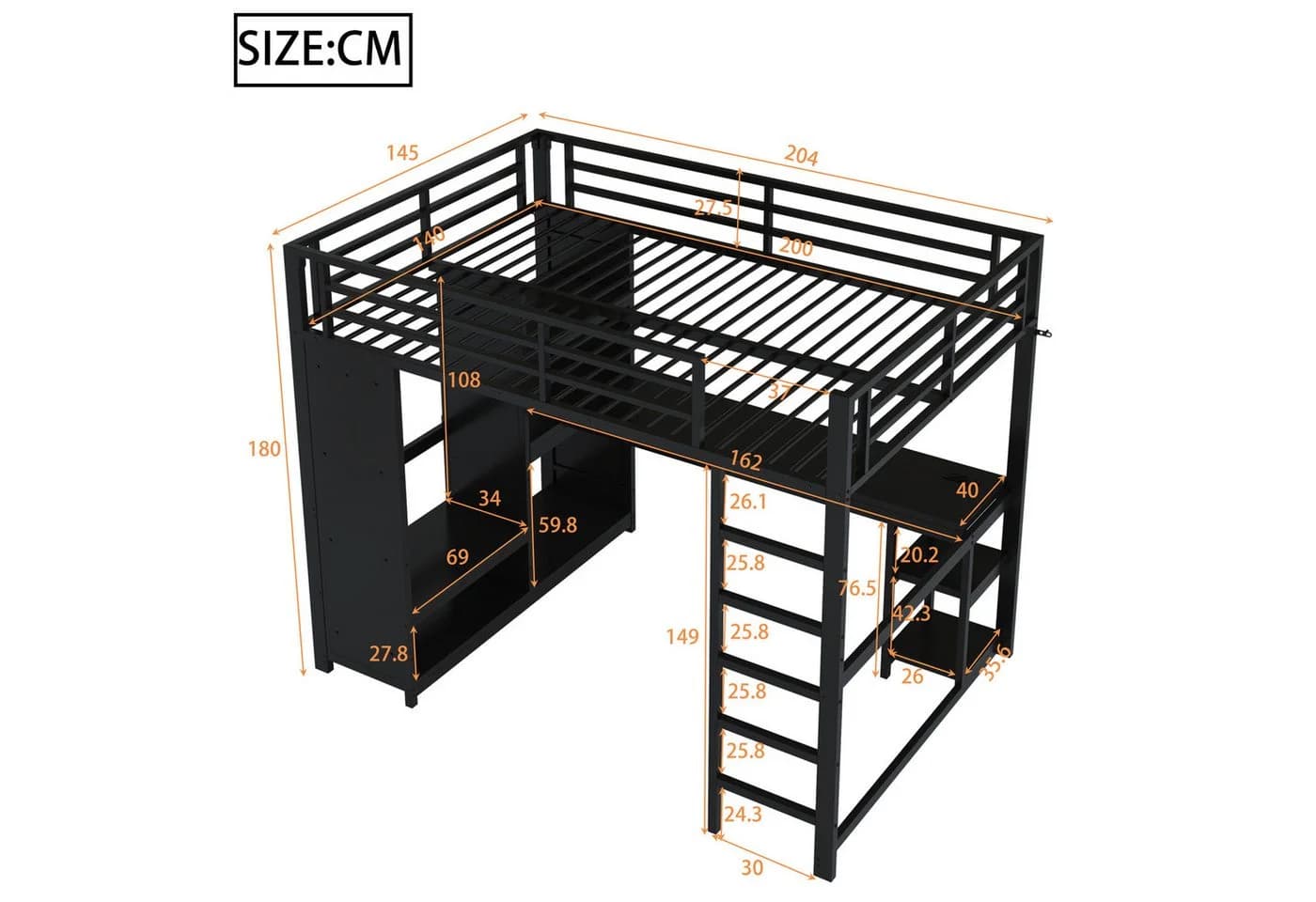 Merax Hochbett Schwarz mit LED Schreibtisch und Kleiderschrank - Bild 4