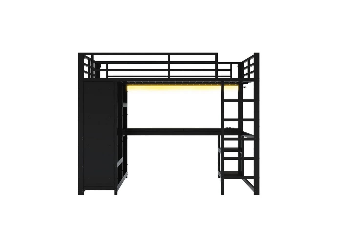 Merax Hochbett Schwarz mit LED Schreibtisch und Kleiderschrank - Bild 5