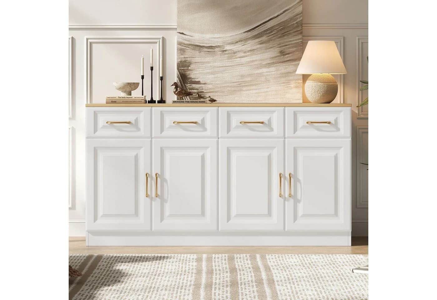 Merax Sideboard Landhausstil 4 Türen 4 Schubladen Weiß - Bild 2