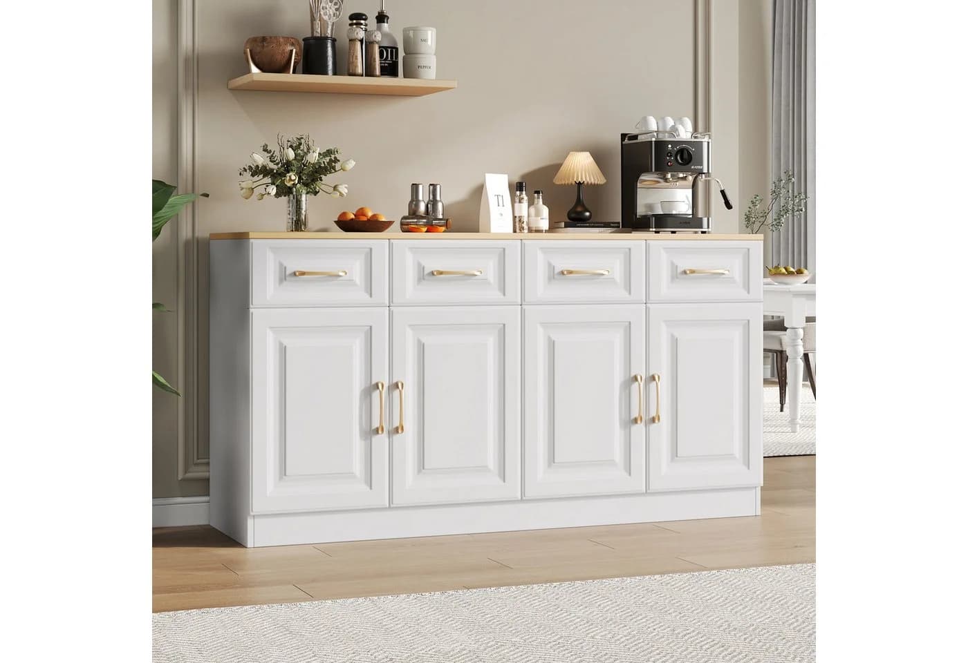 Merax Sideboard Landhausstil 4 Türen 4 Schubladen Weiß - Bild 4
