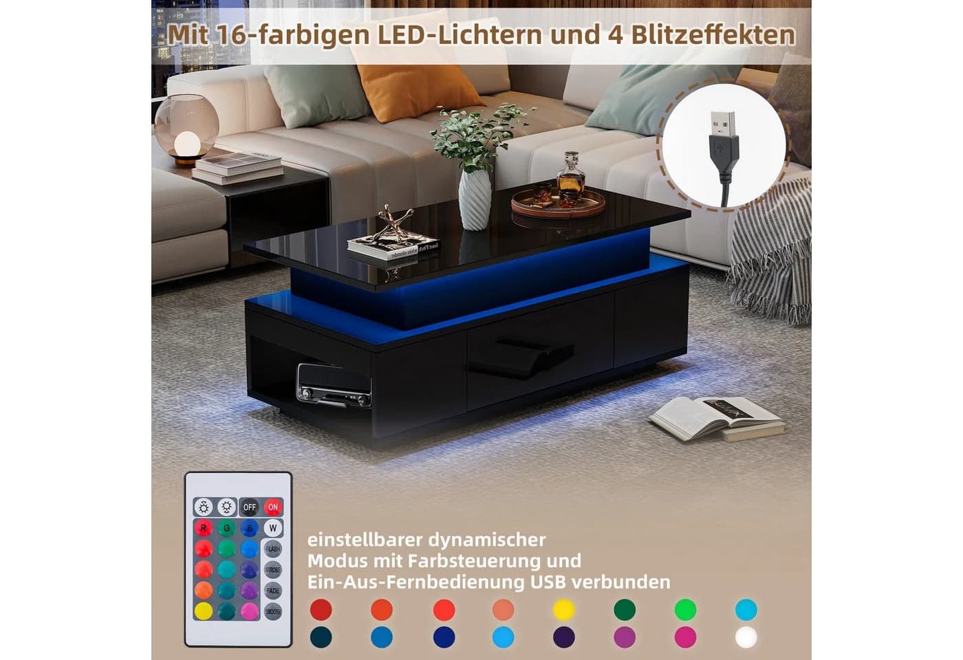 Merax Couchtisch höhenverstellbar mit LED-Beleuchtung - Bild 5