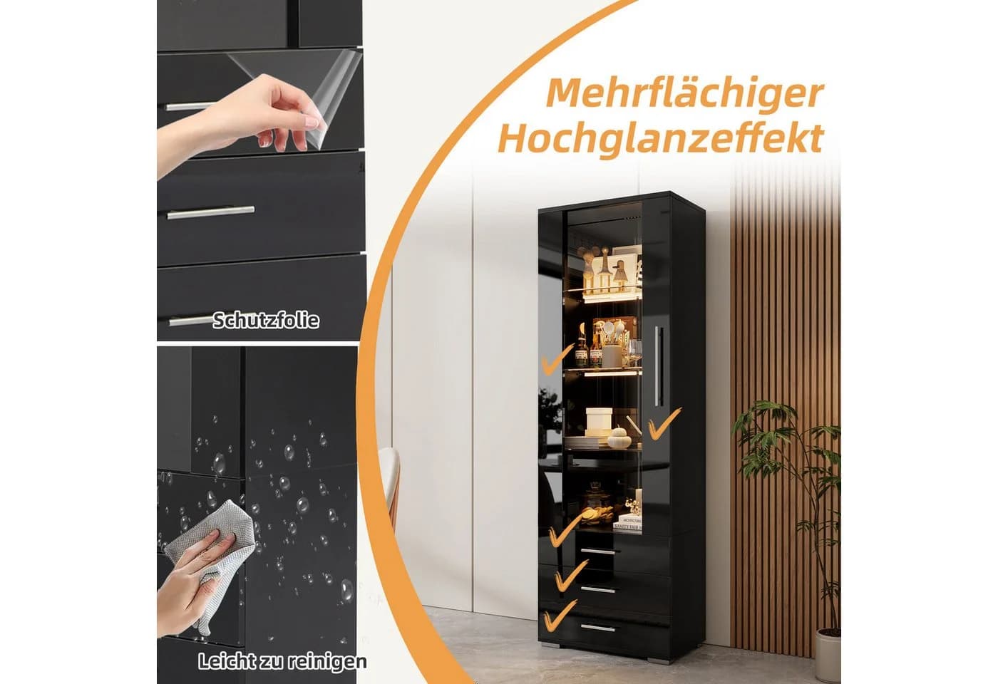 Merax Glasvitrine Hochglanz mit LED-Beleuchtung - Bild 4