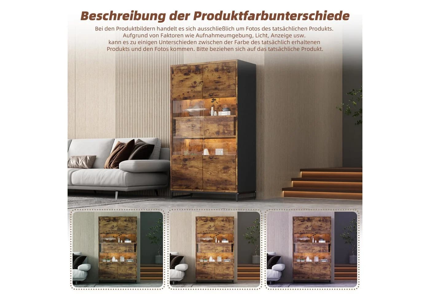 Merax Standvitrine mit LED-Beleuchtung & Acrylfront, Highboard in Schwarz & Holzoptik - Bild 4
