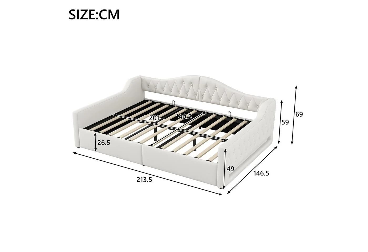 Merax Daybett mit hydraulischem Stauraum und LED-Beleuchtung Beige/Grau - Bild 4