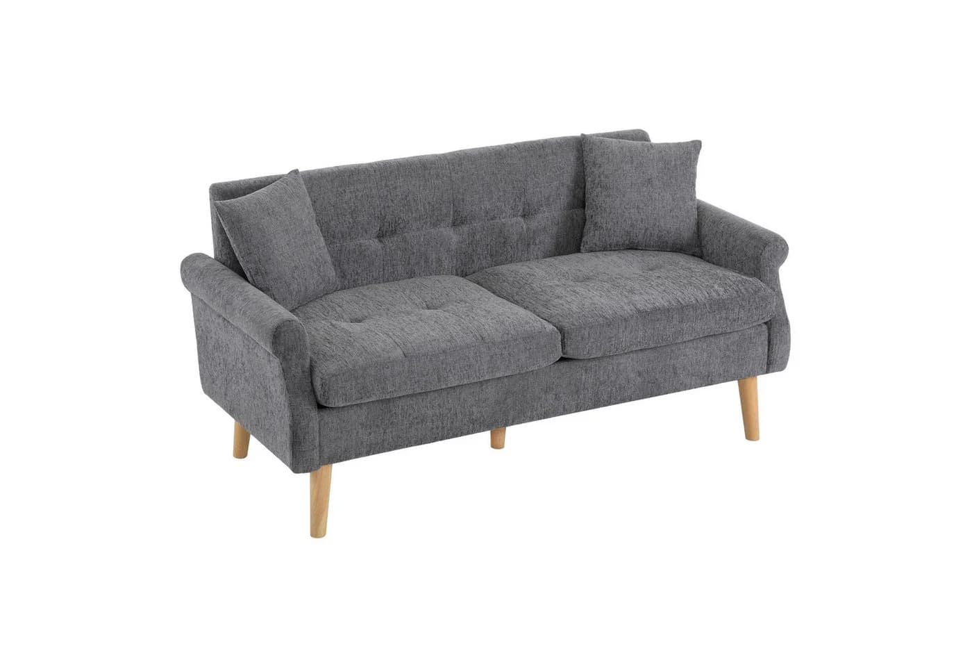 Merax 2-Sitzer Doppelsofa Grau Chenille mit Massivholzbeinen