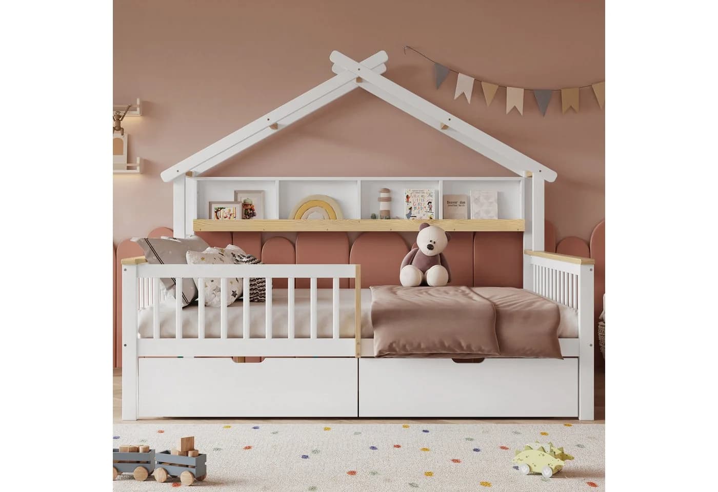 Merax Kinderbett 140x200cm Hausdach Design