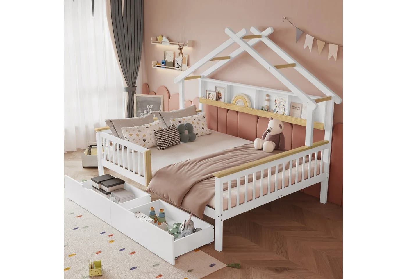 Merax Kinderbett 140x200cm Hausdach Design - Bild 2