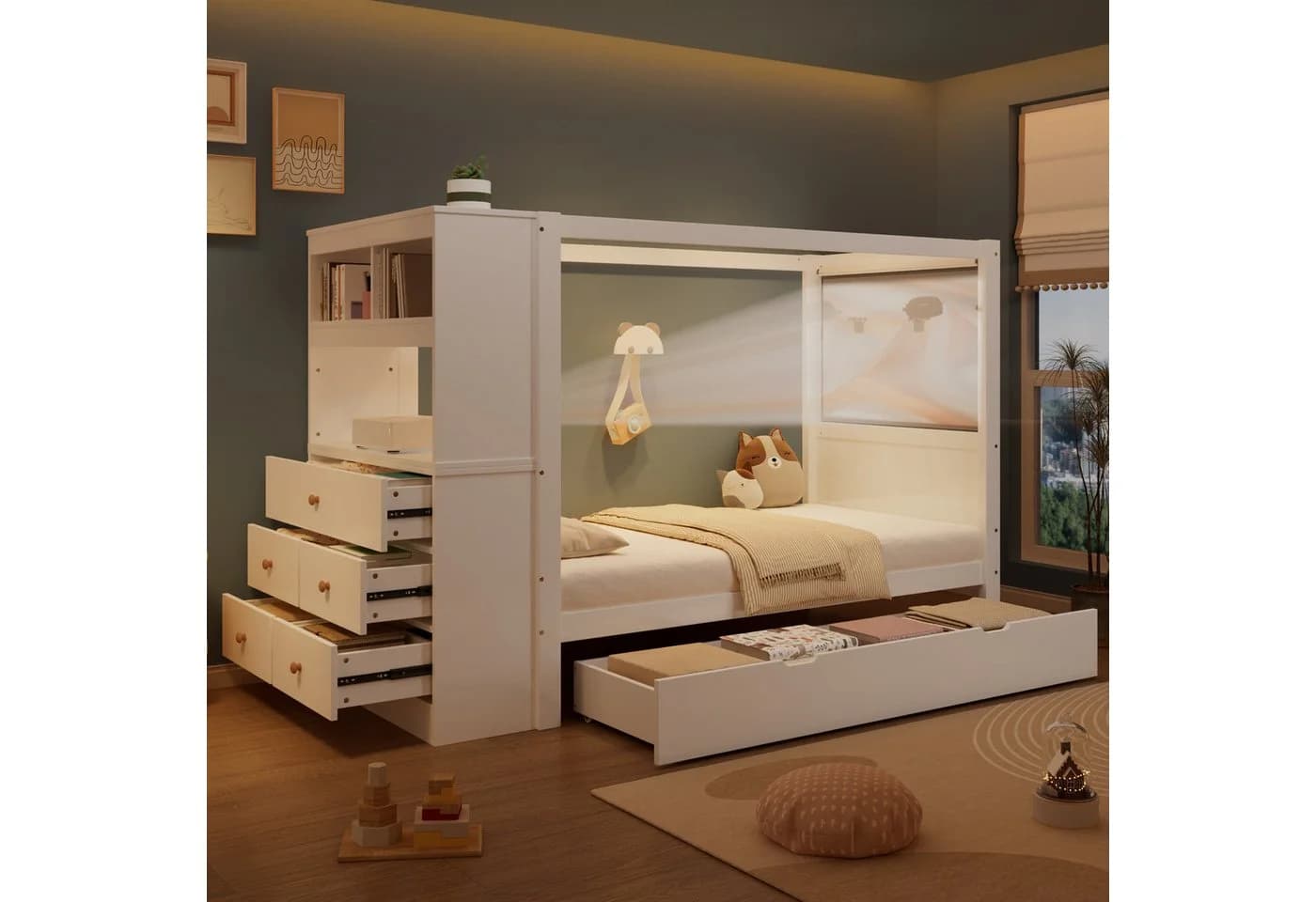 Merax Kinderbett 90x200cm mit Gitter und Lagerschrank - Bild 2