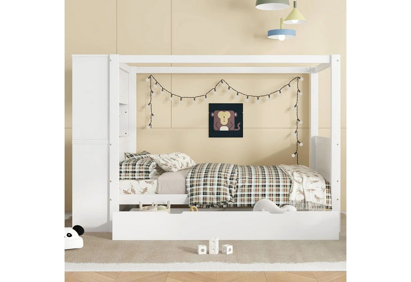 Merax Kinderbett 90x200cm mit Gitter und Lagerschrank - Bild 4