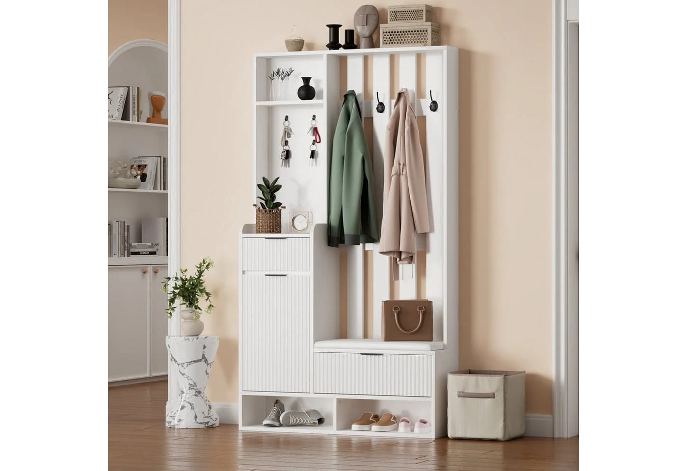 Merax Garderobenständer 6-in-1 Weiß - Bild 4