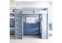 Merax Hochbett mit viel Stauraum unter dem Bett 1-St. Einzelbett Jugendbett Kiefer Kinderbett 90x200 cm mit Regalen, Kleiderhaken & Rollwagen Bild 1