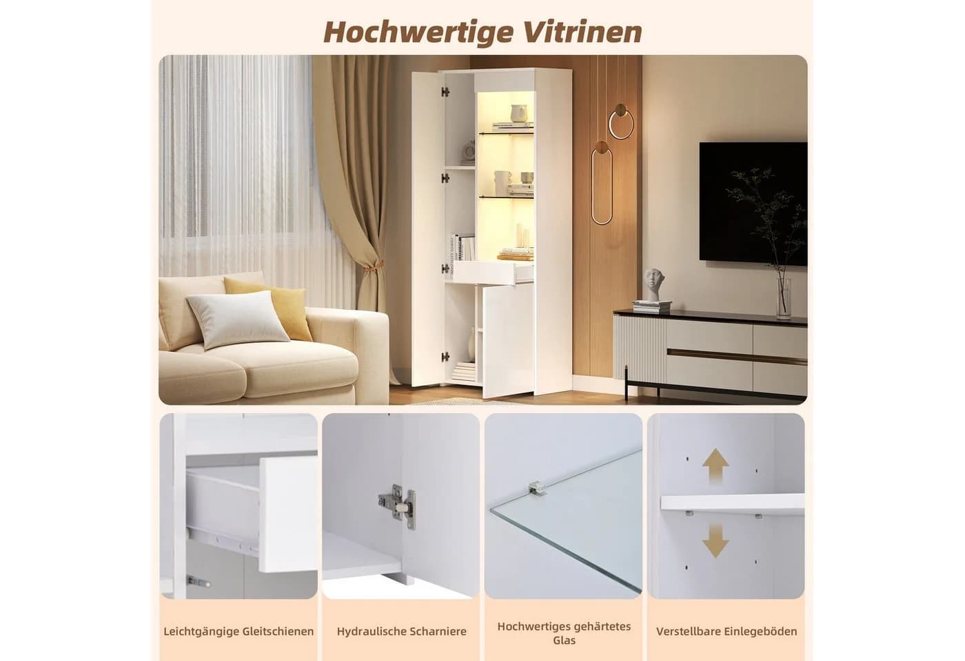 Merax Glasvitrine Hochglanz Vitrine mit LED - Bild 5
