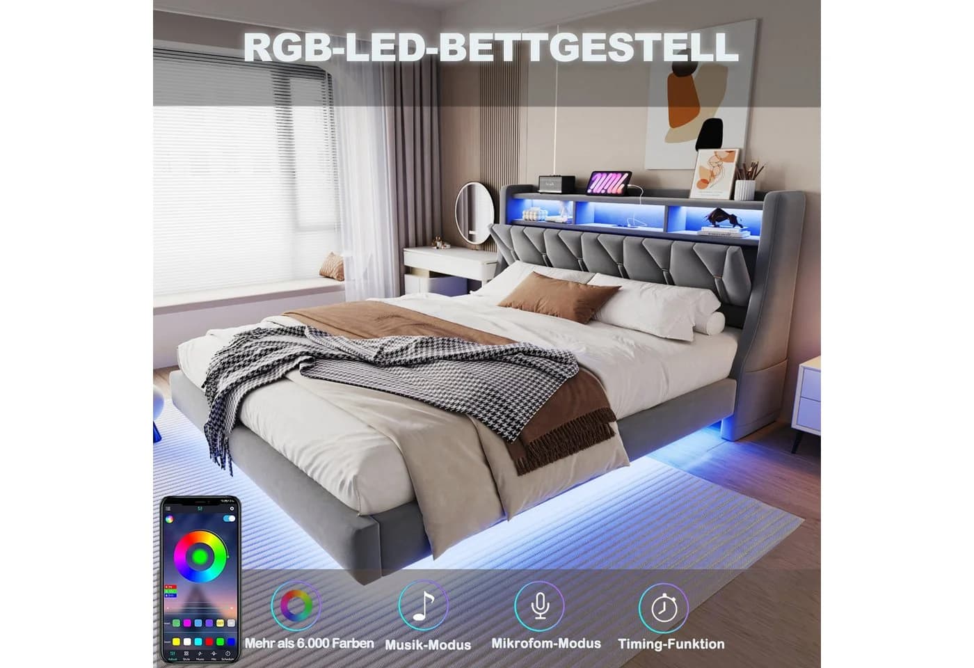 Merax Polsterbett mit LED-Beleuchtung inkl. App - Bild 3