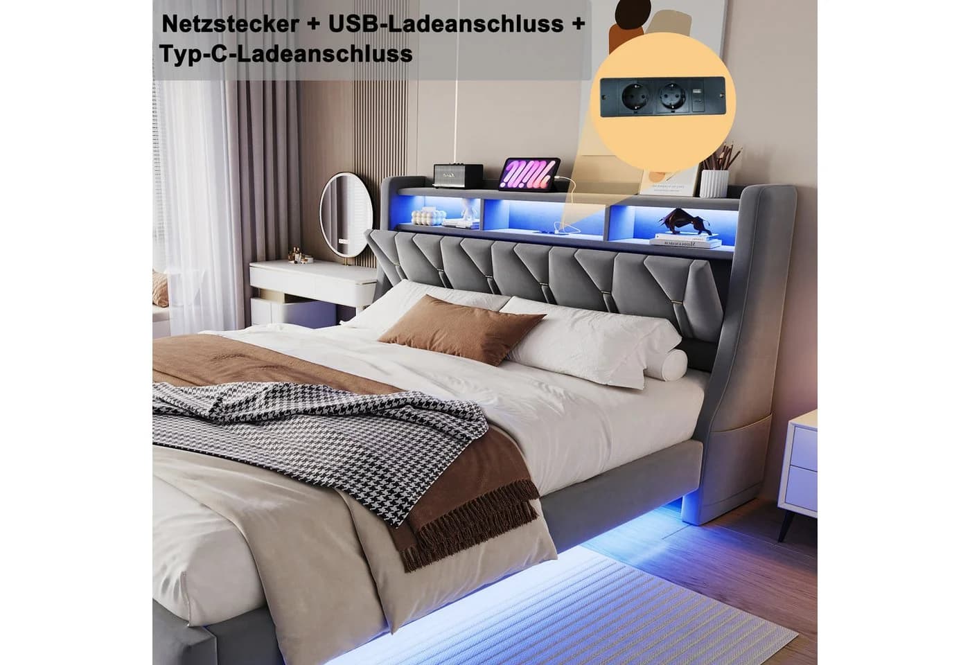 Merax Polsterbett mit LED-Beleuchtung inkl. App - Bild 4