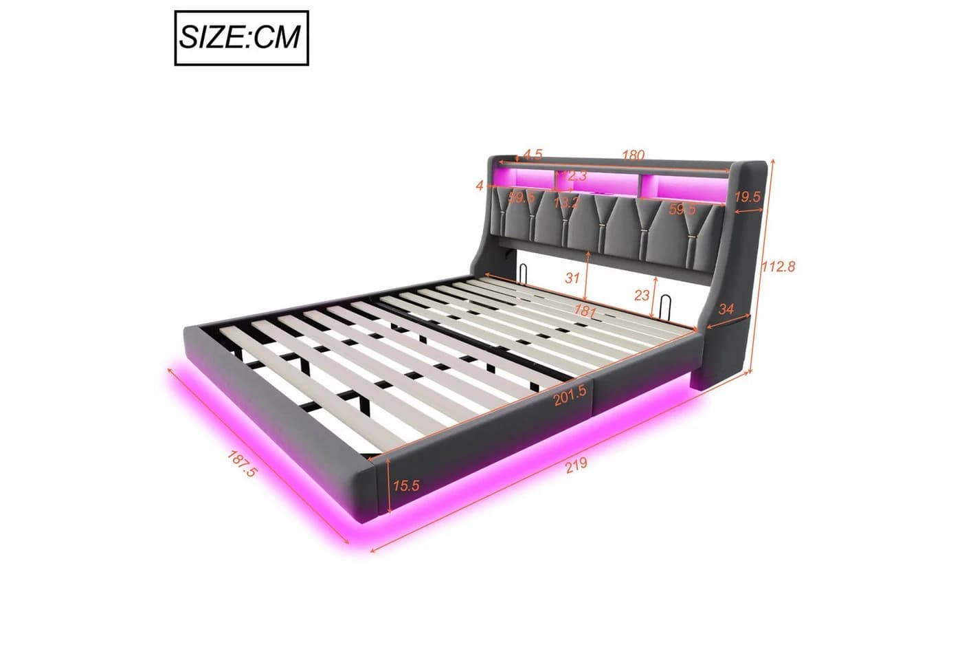 Merax Polsterbett mit LED-Beleuchtung inkl. App - Bild 5