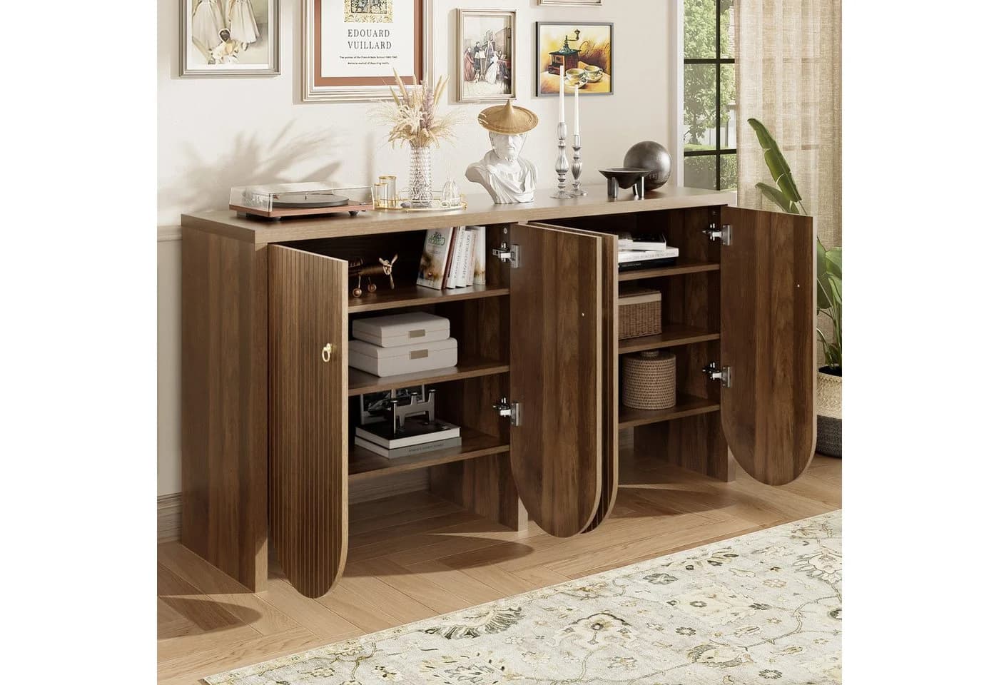 Merax Sideboard in Walnussoptik Kommode mit 4 Türen - Bild 5