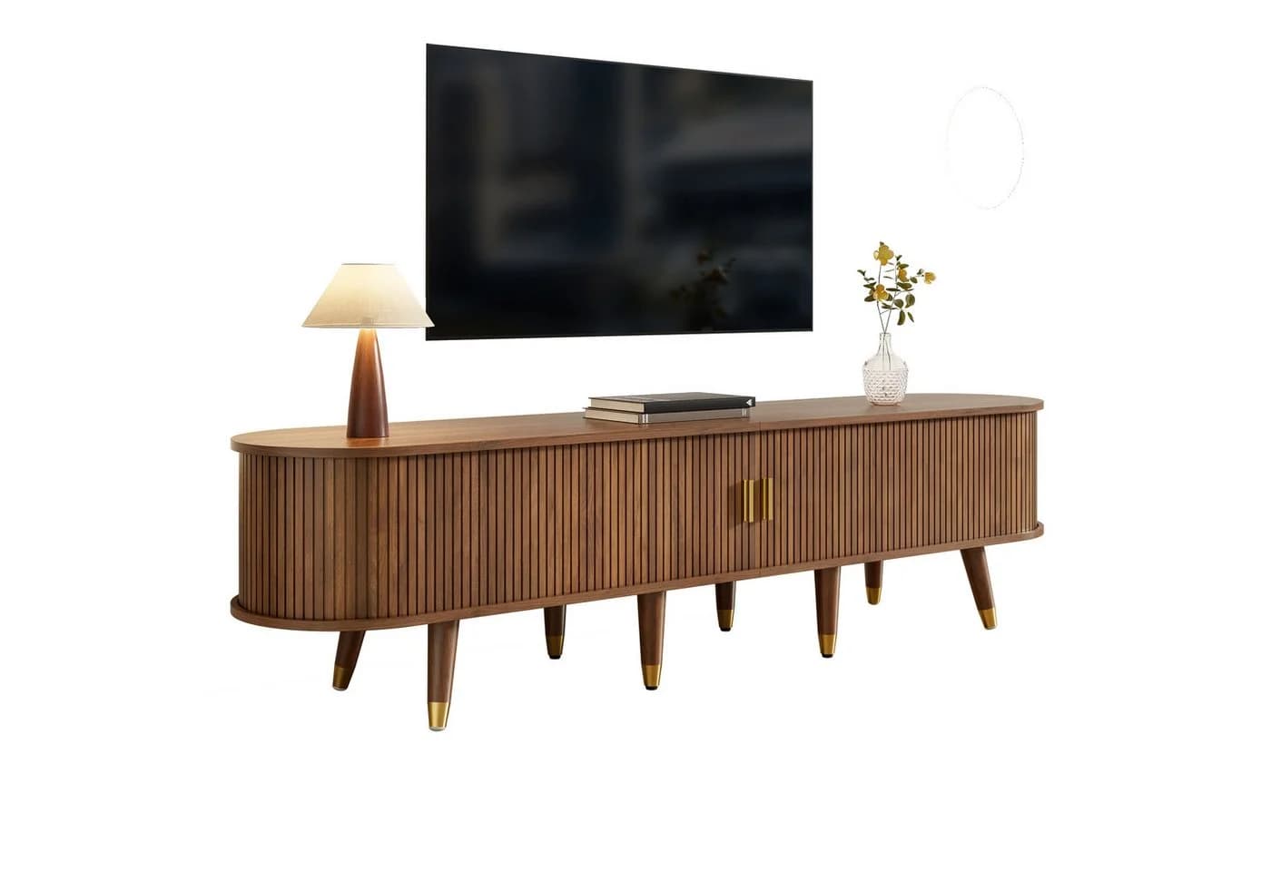 Merax Lowboard im Landhausstil mit Rattan-Schiebetür in Walnussoptik - Bild 2