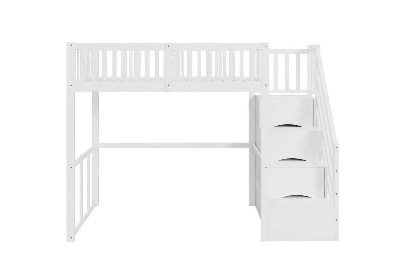 Merax Hochbett 90x200 Weiß mit Stauraumtreppe & Sicherheitsgeländer - Bild 5