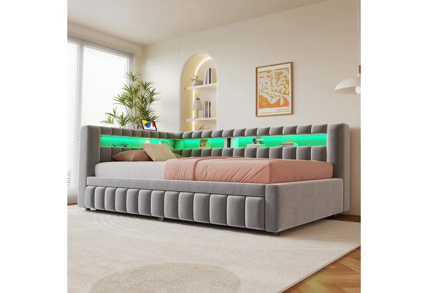 Merax Daybett mit LED-Beleuchtung und Ladeanschluss Polsterbett 90x200cm - Bild 3