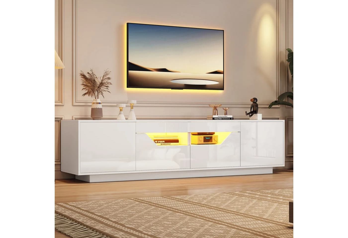 Merax Lowboard Hochglanz Fernsehschrank mit LED-Beleuchtung - Bild 2