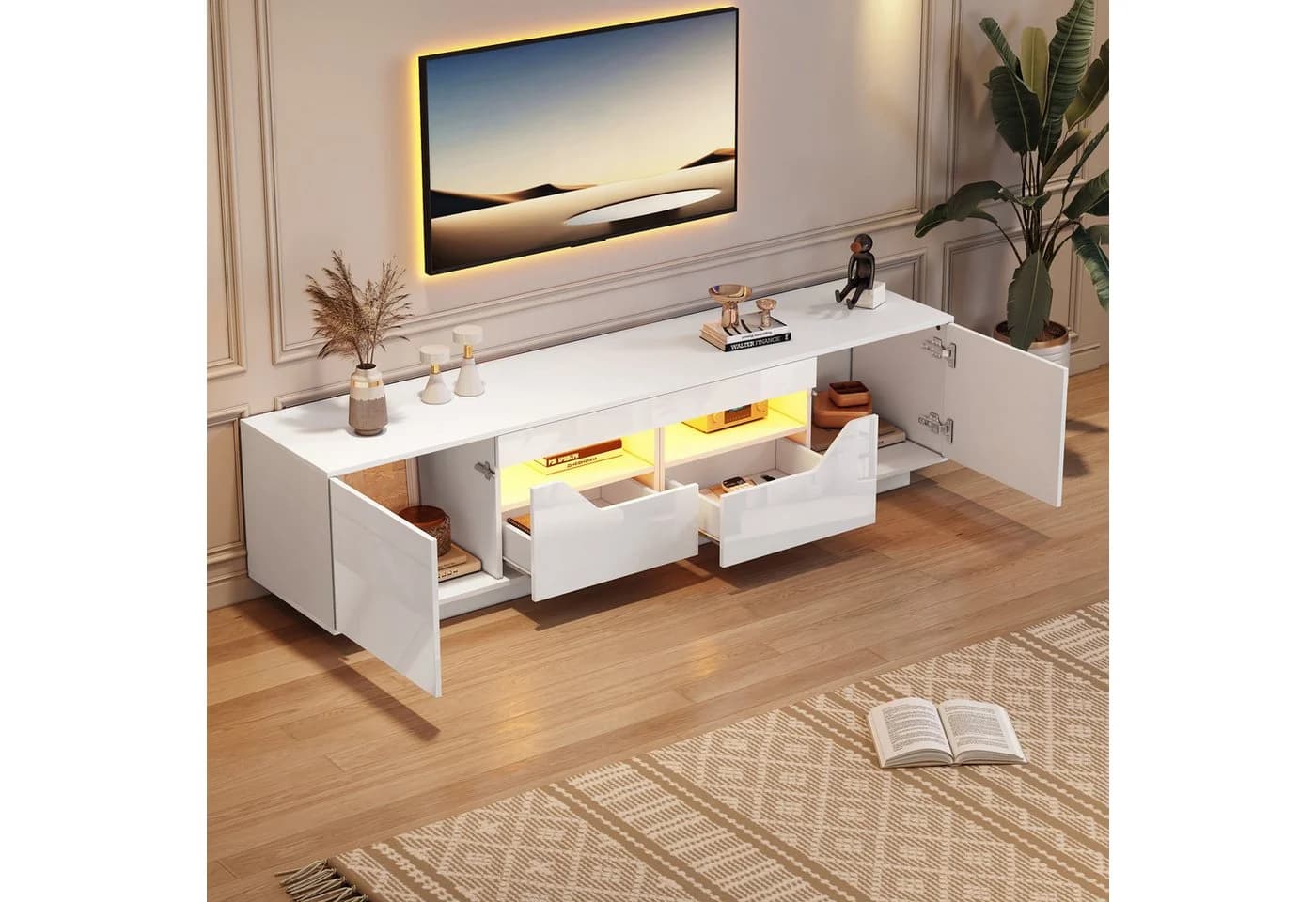 Merax Lowboard Hochglanz Fernsehschrank mit LED-Beleuchtung - Bild 3