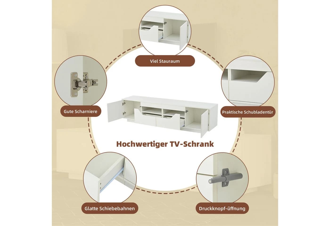 Merax Lowboard Hochglanz Fernsehschrank mit LED-Beleuchtung - Bild 5