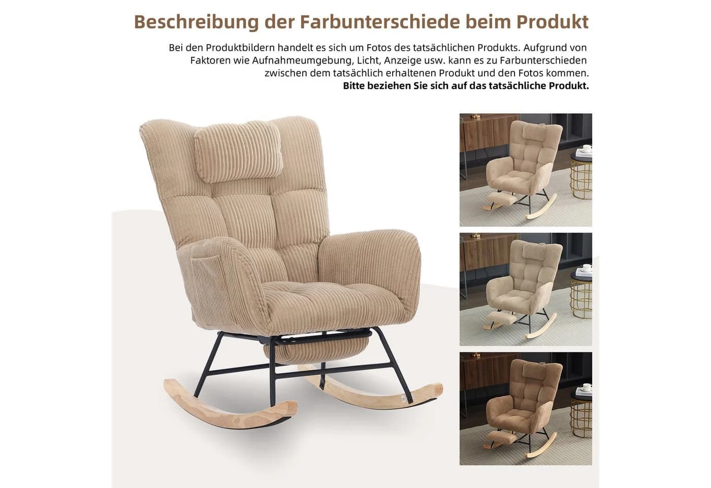 Merax Schaukelsessel Braun Cordstoff mit Fußstütze und Nackenkissen - Bild 5