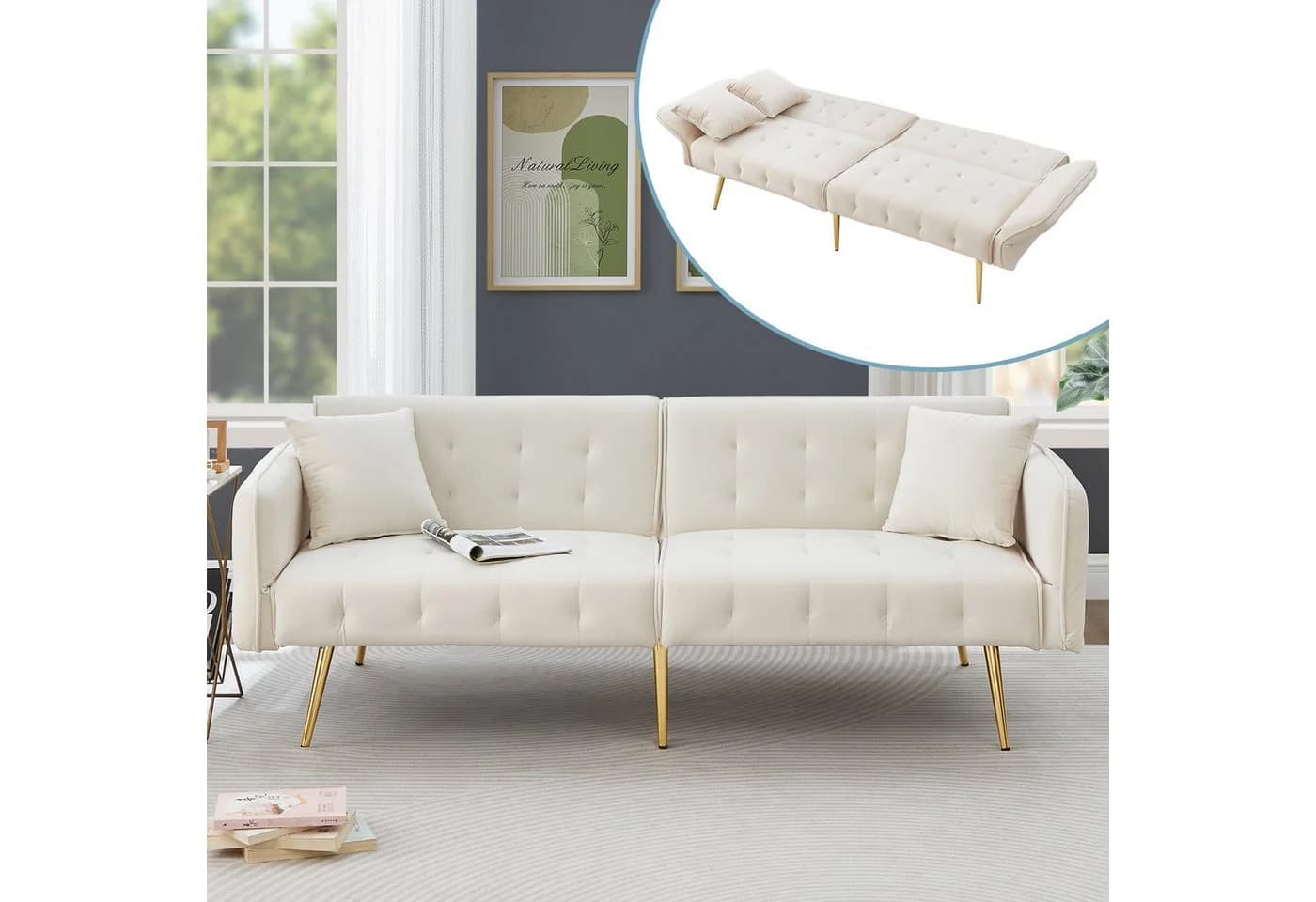 Merax Schlafsofa 2-in-1 Zweisitzer mit Bettfunktion & verstellbaren Armlehnen - Bild 2
