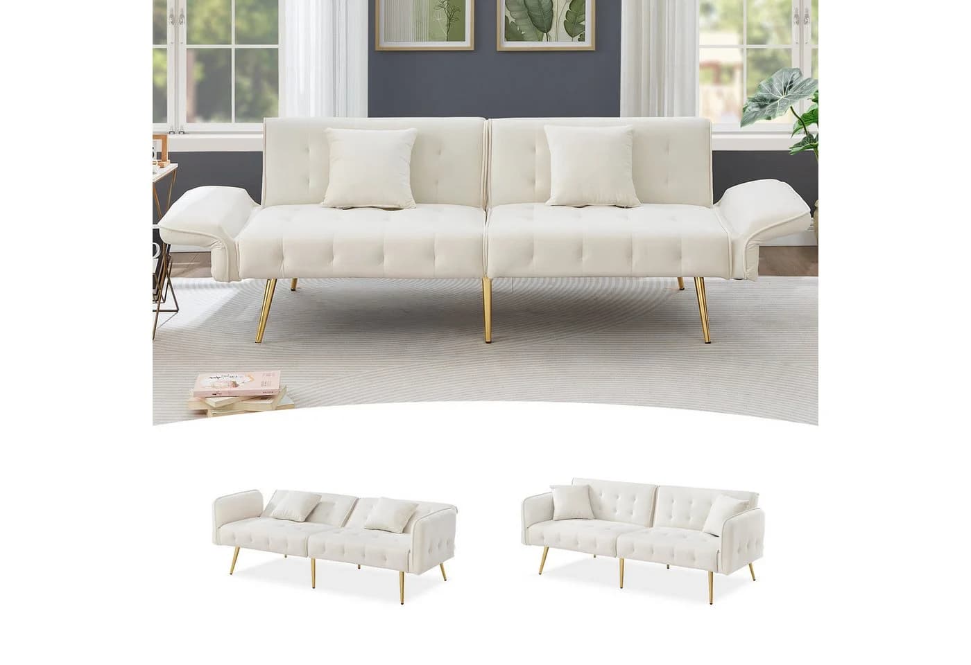 Merax Schlafsofa 2-in-1 Zweisitzer mit Bettfunktion & verstellbaren Armlehnen - Bild 3