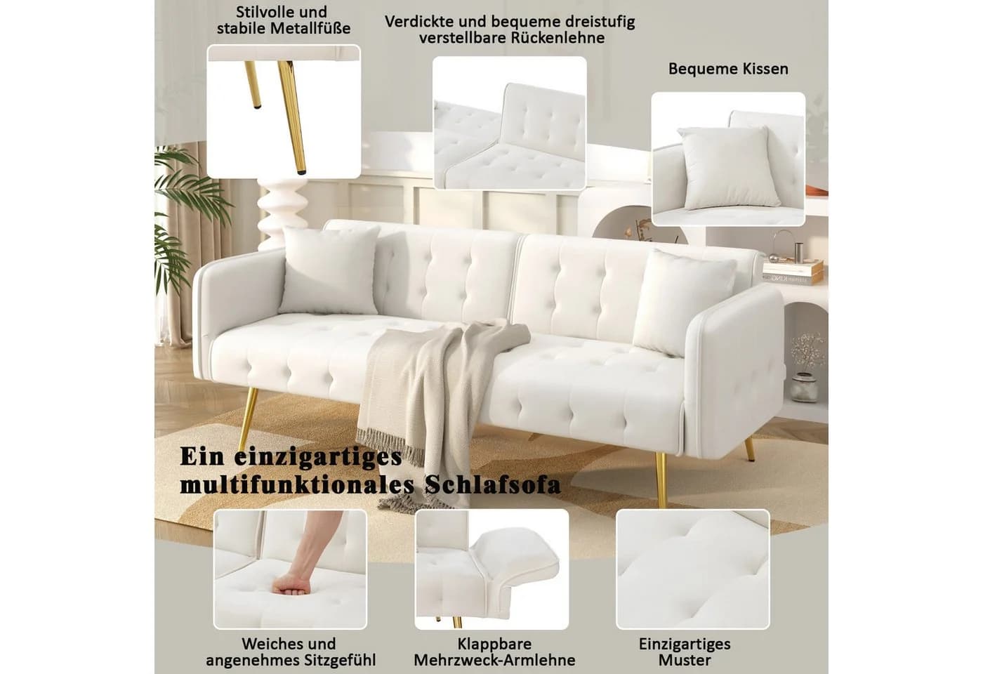 Merax Schlafsofa 2-in-1 Zweisitzer mit Bettfunktion & verstellbaren Armlehnen - Bild 4