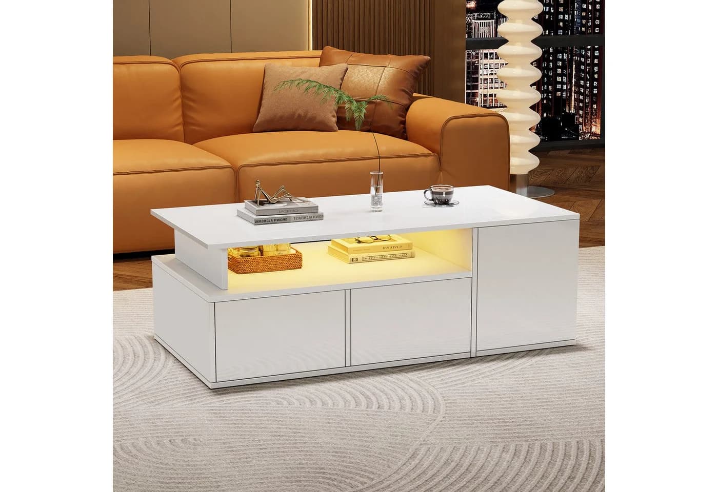 Merax Couchtisch Hochglanz mit LED-Beleuchtung und Stauraum - Bild 3