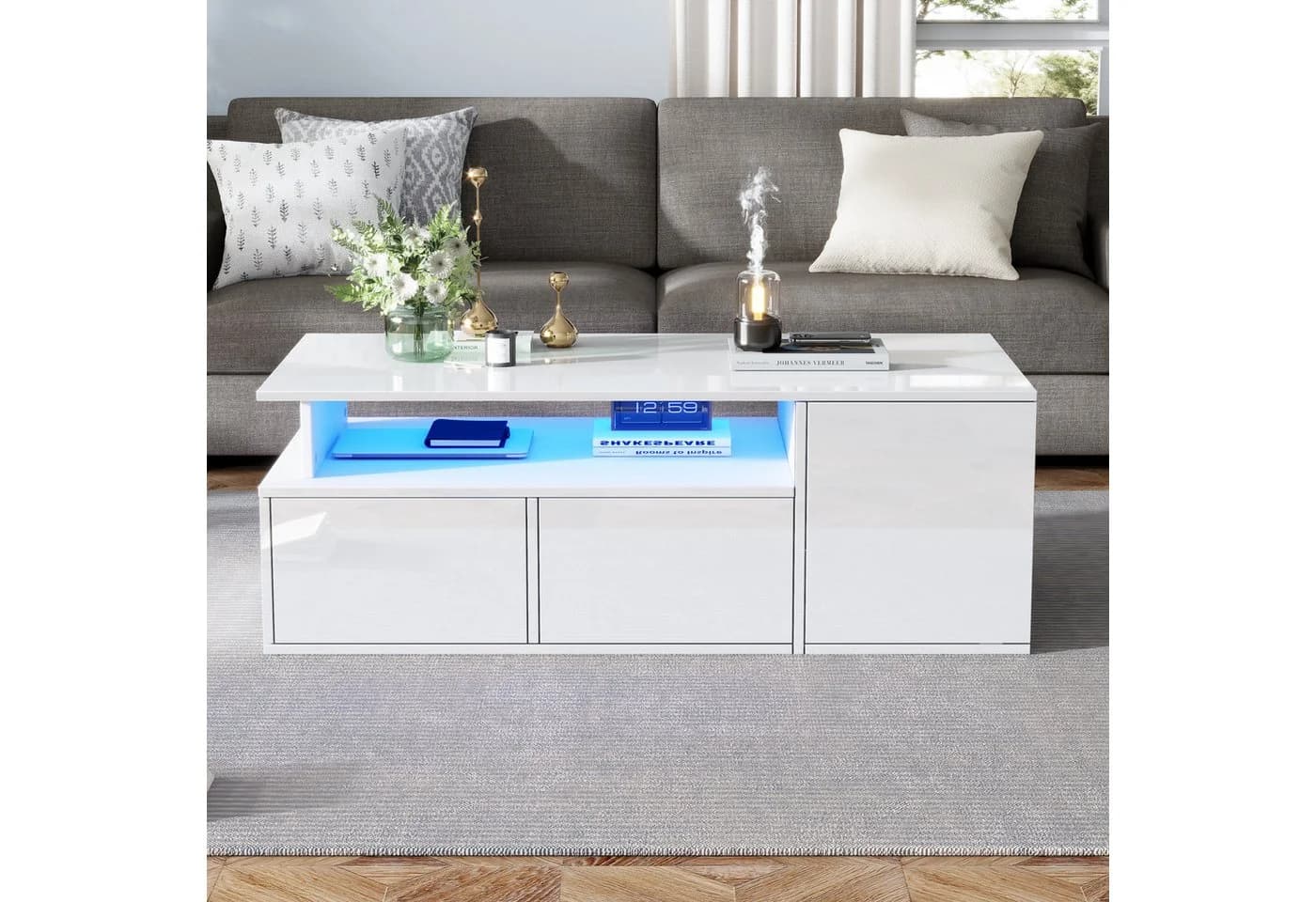 Merax Couchtisch Hochglanz mit LED-Beleuchtung und Stauraum - Bild 4