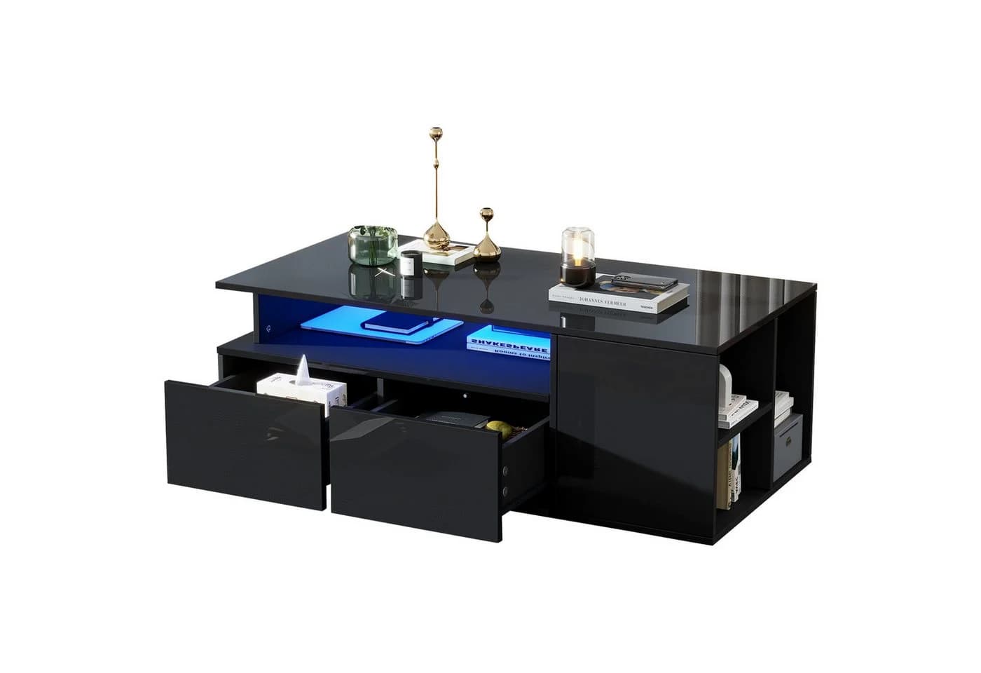 Merax Couchtisch Hochglanz Schwarz/Weiß mit LED-Beleuchtung - Bild 2