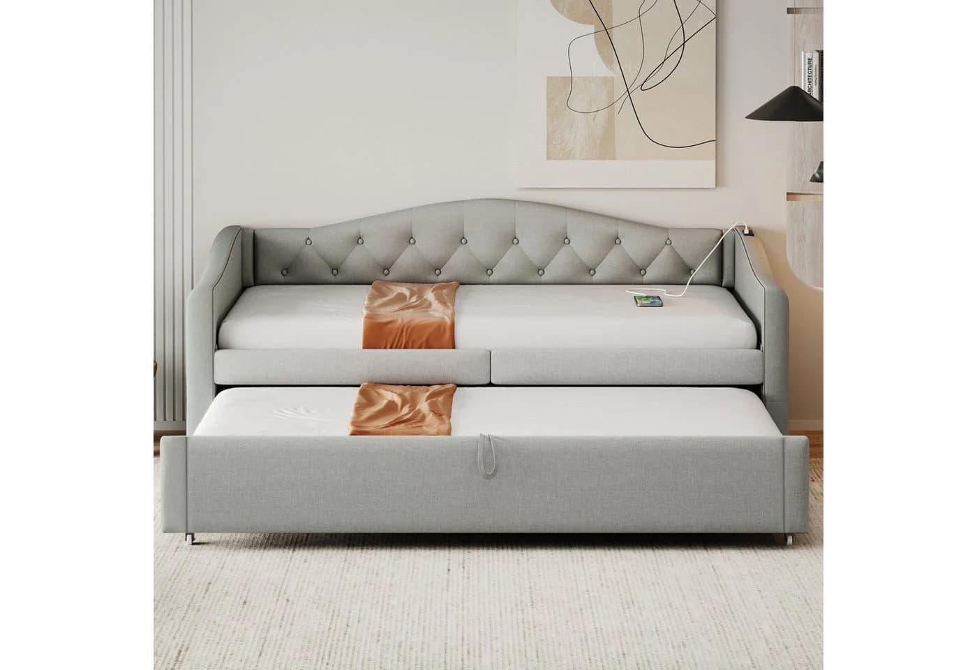 Merax Daybett mit Ausziehbett und USB-Port Grau