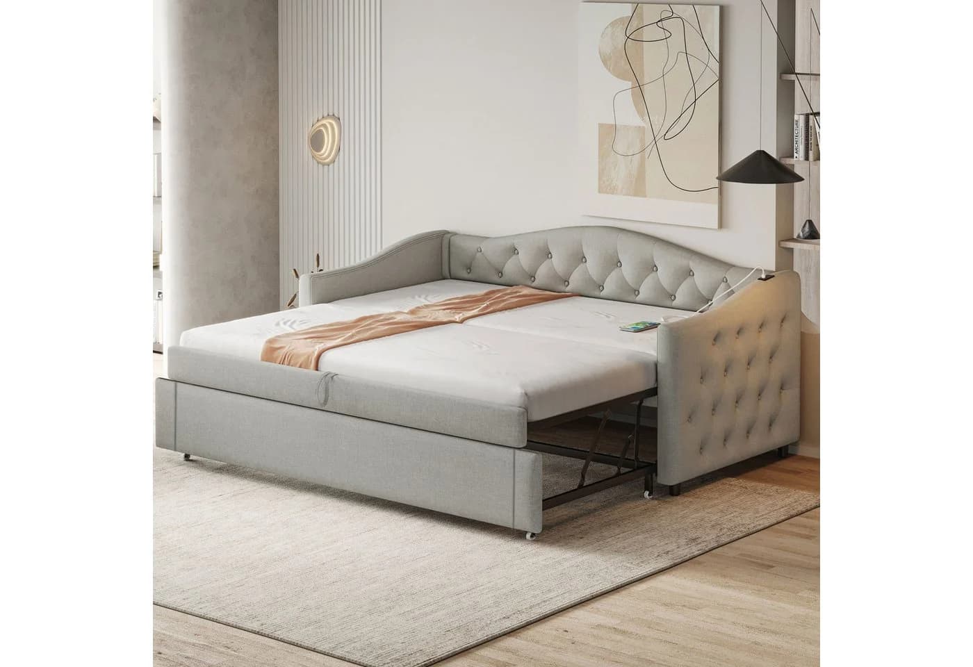 Merax Daybett mit Ausziehbett und USB-Port Grau - Bild 2
