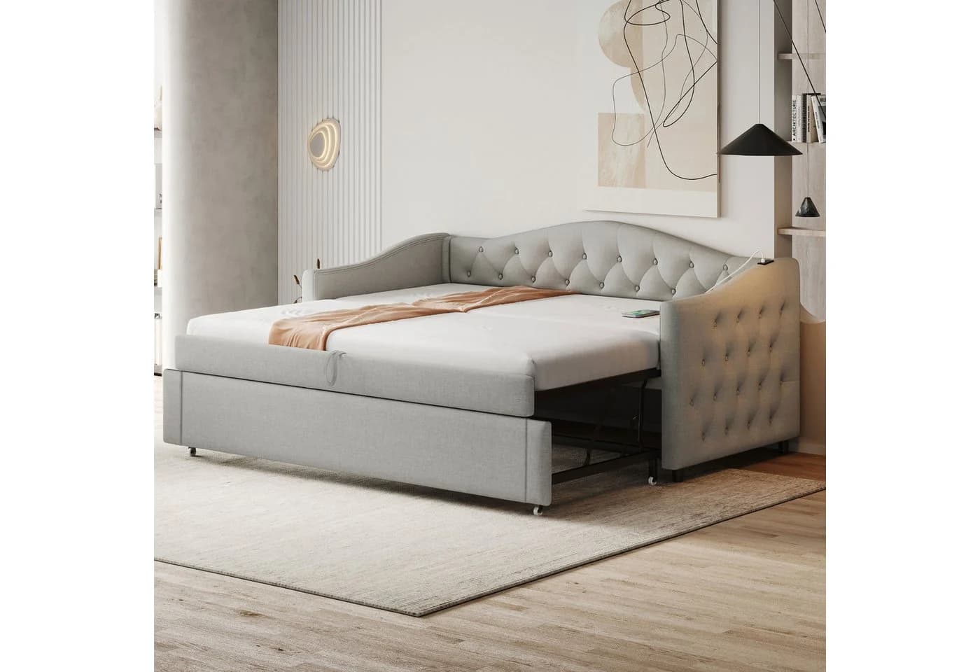 Merax Daybett mit Ausziehbett und USB-Port Grau - Bild 3