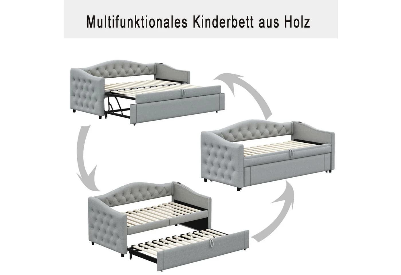Merax Daybett mit Ausziehbett und USB-Port Grau - Bild 5