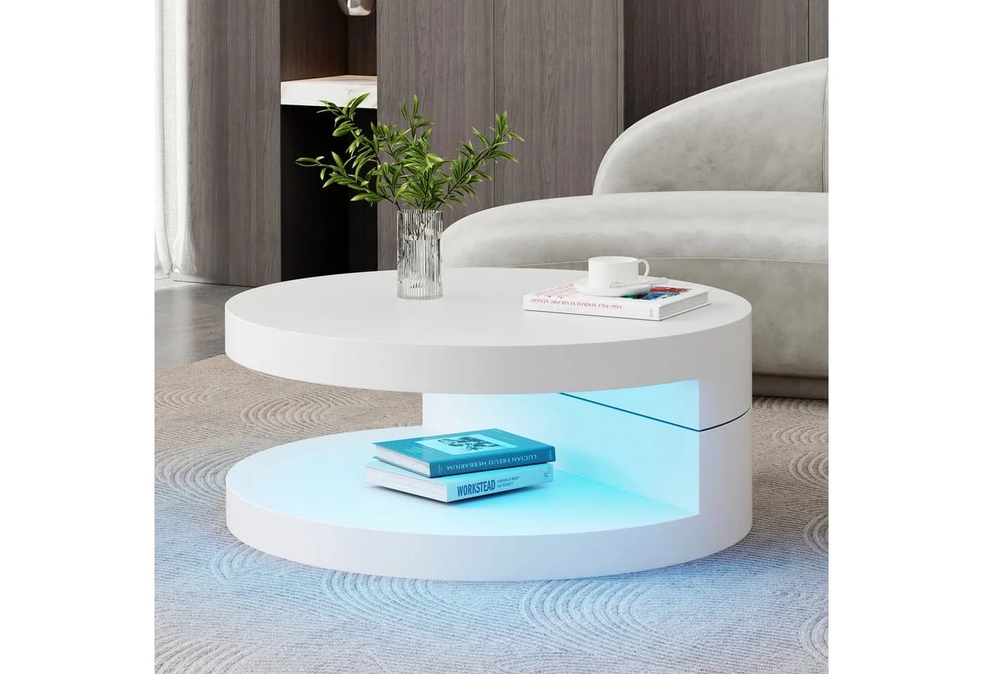 Merax Couchtisch LED Beleuchtung 360° Drehfunktion