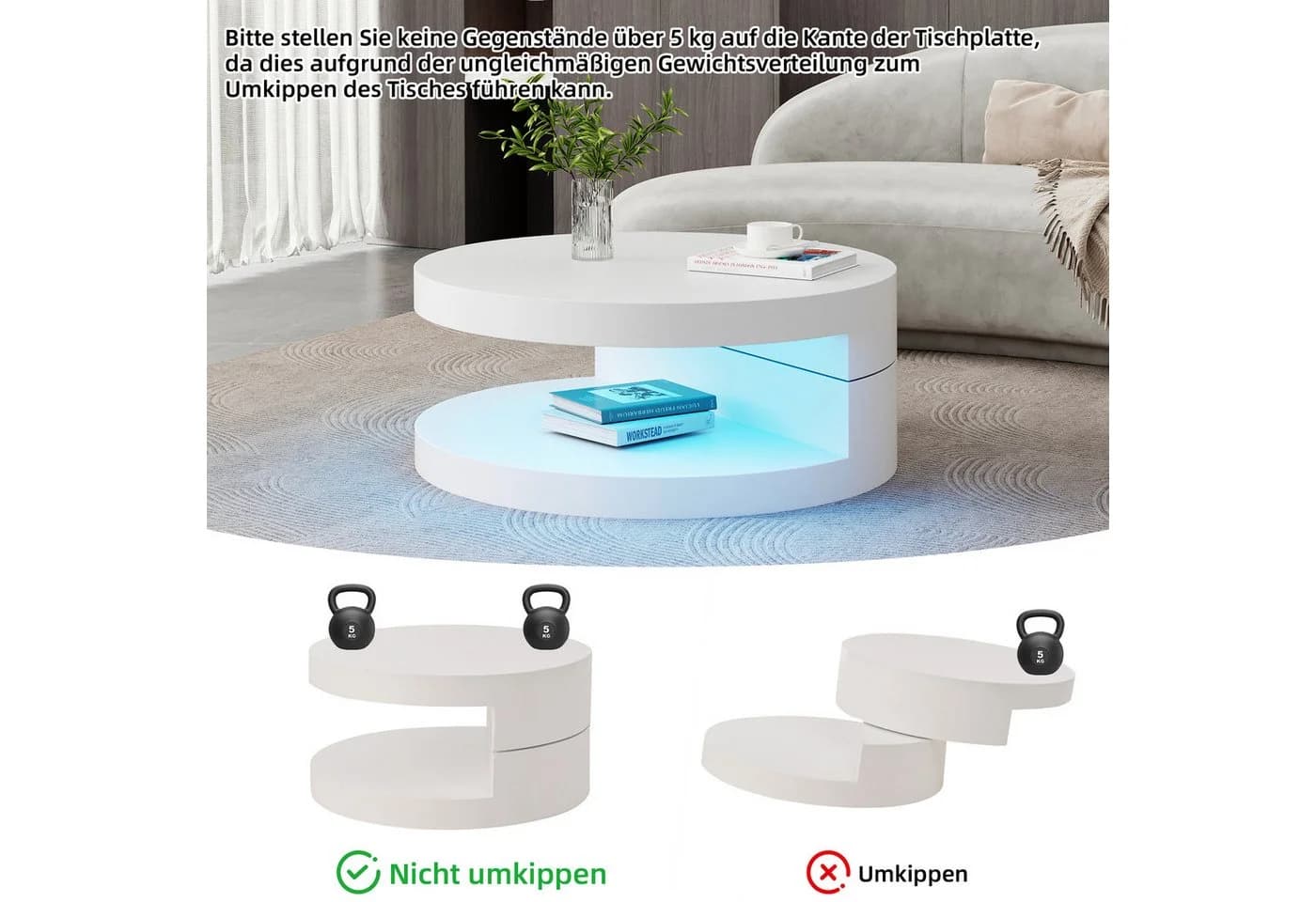 Merax Couchtisch LED Beleuchtung 360° Drehfunktion - Bild 5