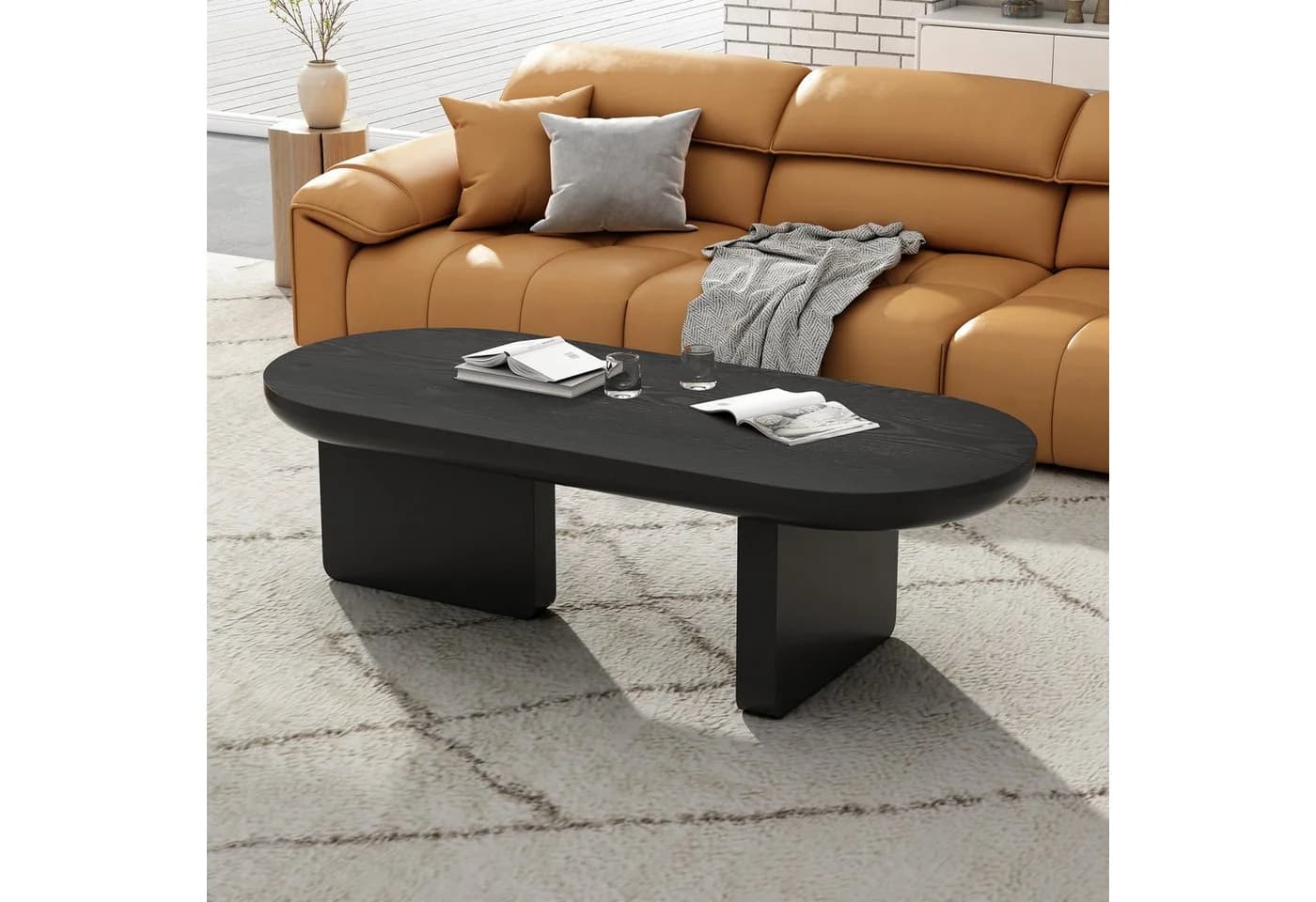 Merax Couchtisch Ovaler Sofatisch mit Sprühlack-Oberfläche - Bild 3