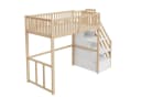 Merax Hochbett 90x200 Weiß mit Stauraumtreppe & Sicherheitsgeländer Bild 5