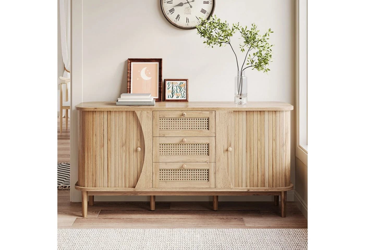 Merax Sideboard Holzoptik Rattan-Schubladen 140,5x40x76cm - Bild 2