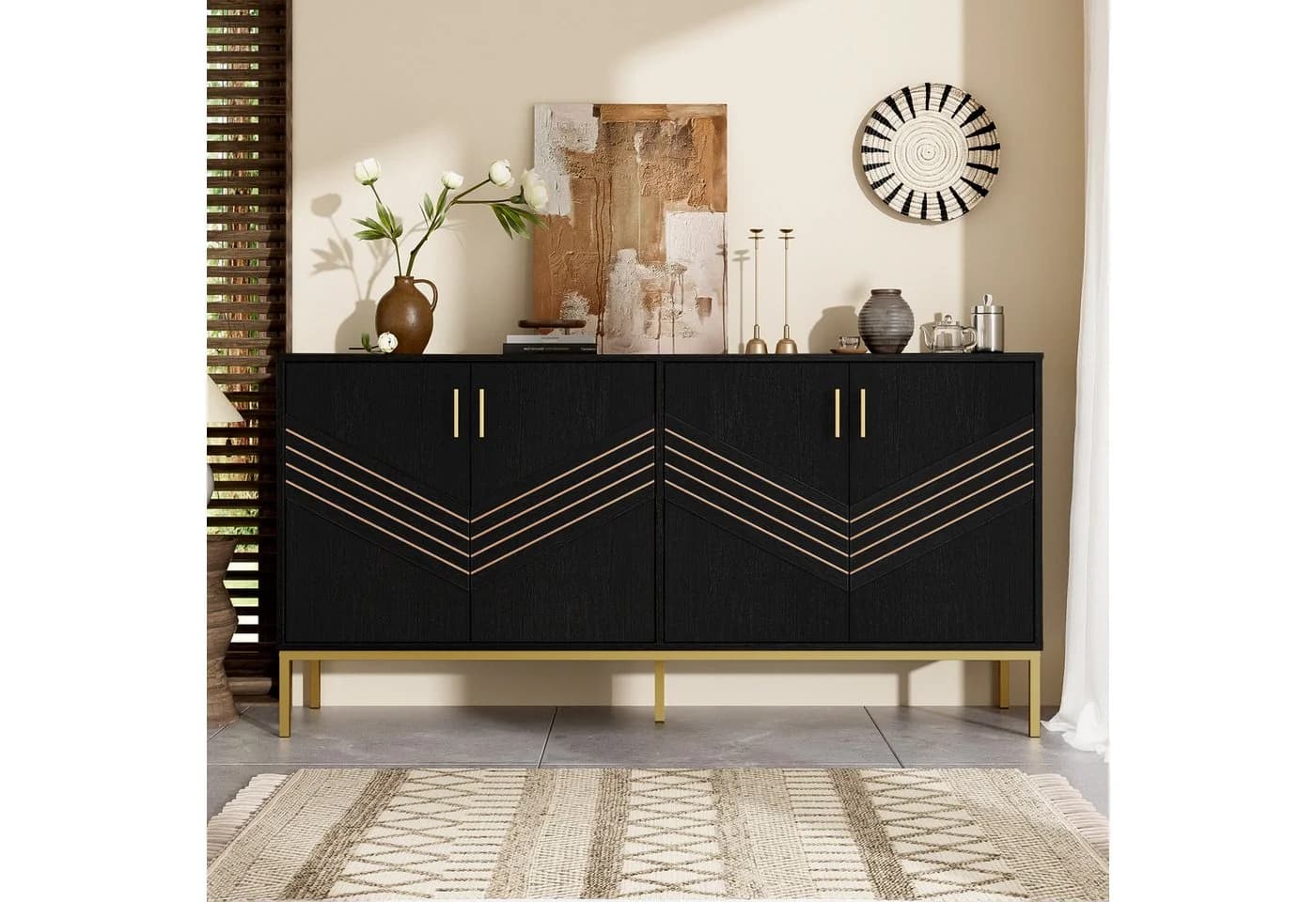 Merax Sideboard Weiß Gold 4 Türen Höhenverstellbare Regale - Bild 3