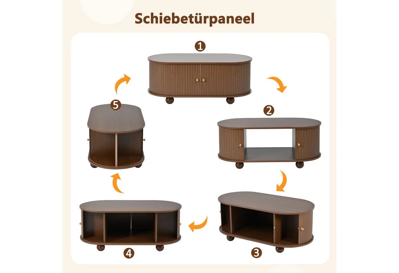 Merax Couchtisch Oval Holzoptik mit Schiebetüren - Bild 5
