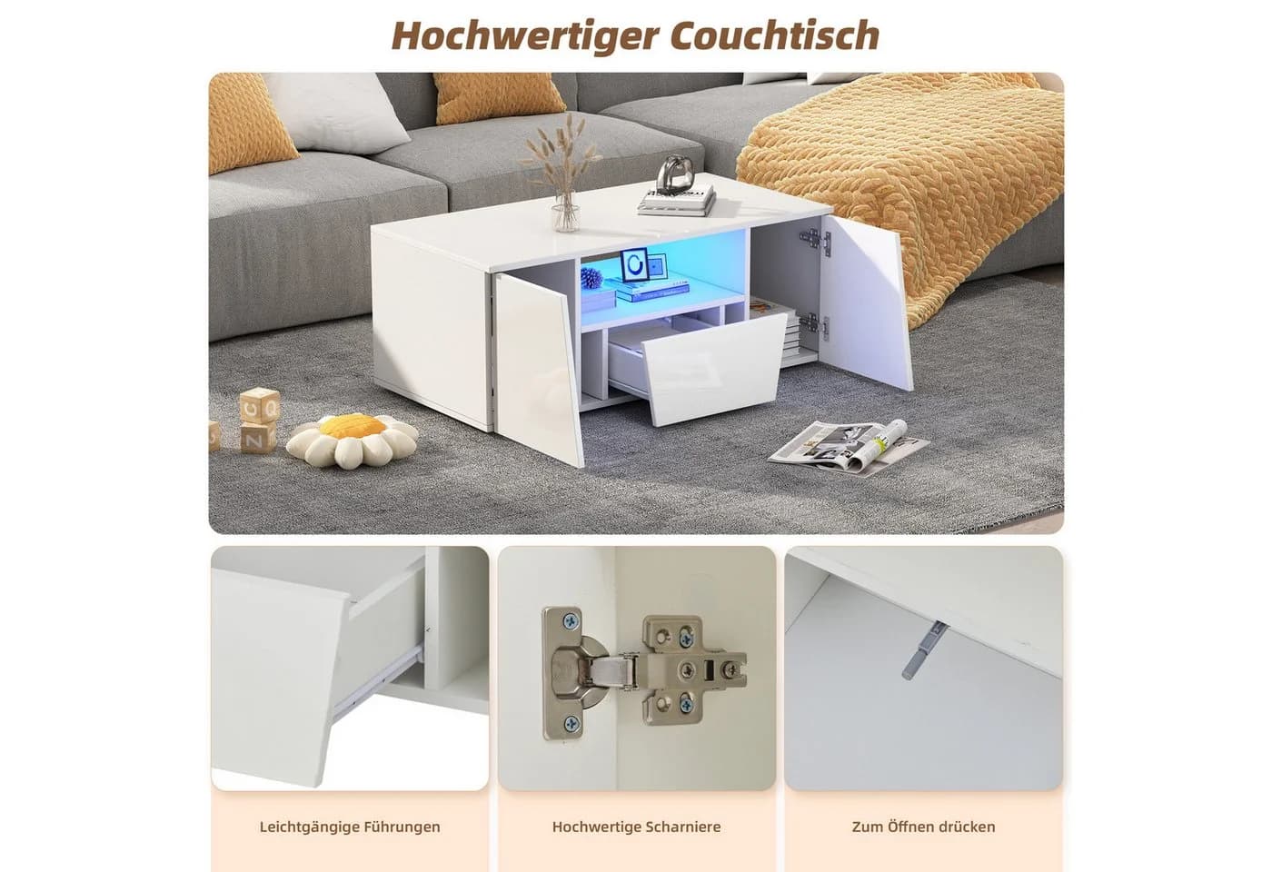 Merax Couchtisch Hochglanz mit LED-Beleuchtung & App-Steuerung - Bild 5