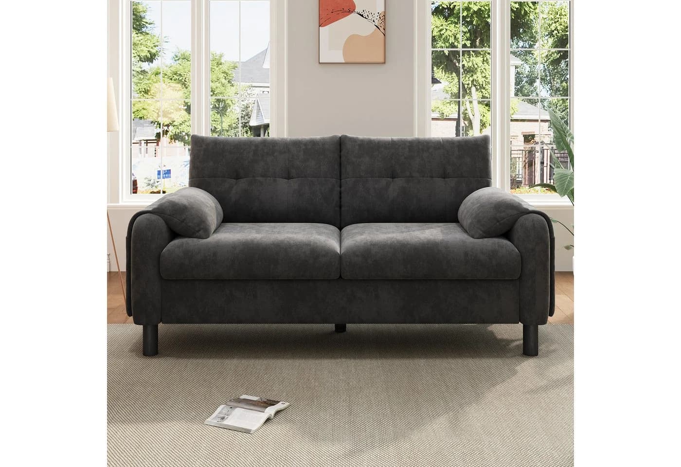 Merax 2-Sitzer Sofa aus Chenille-Stoff, Modulares Sofa, Couch Doppelsofa im skandinavischen Design für Wohnzimmer/Schlafzimmer 1 Teile, Polstersofa mit Armlehne, dicken Kissen & Seitentaschen, 158x80x88.5cm