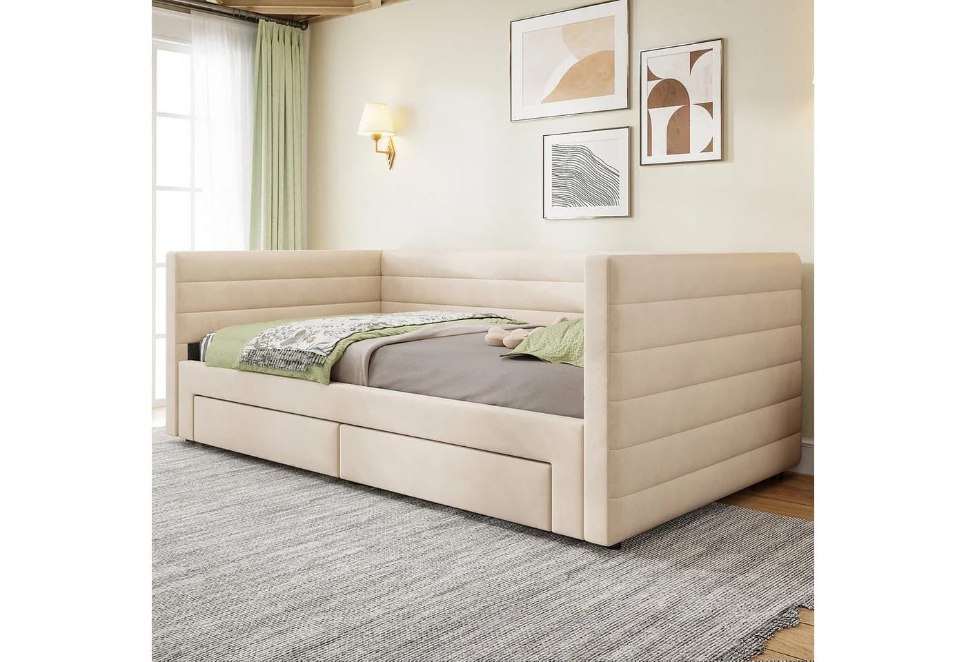 Merax Daybett 3-in-1 Schlafsofa Beige Grau mit Ausziehbett