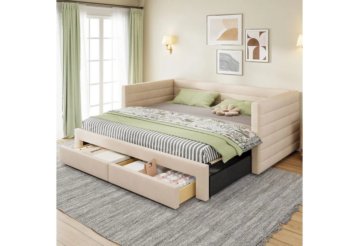 Merax Daybett 3-in-1 Schlafsofa Beige Grau mit Ausziehbett - Bild 2