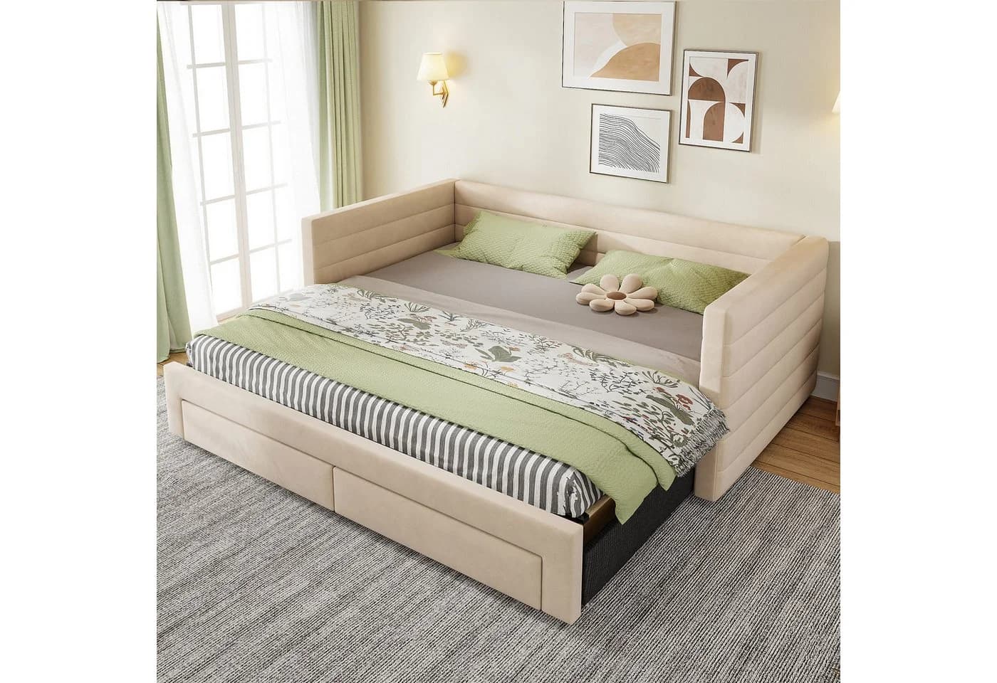 Merax Daybett 3-in-1 Schlafsofa Beige Grau mit Ausziehbett - Bild 3