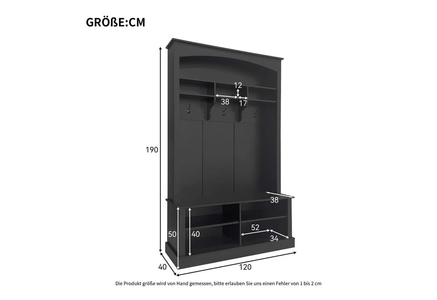 Merax Garderoben-Set mit Bank & Schuhablage, Flurgarderobe mit 3 Haken, offenem Stauraum & verstellbaren Regalböden - Bild 3